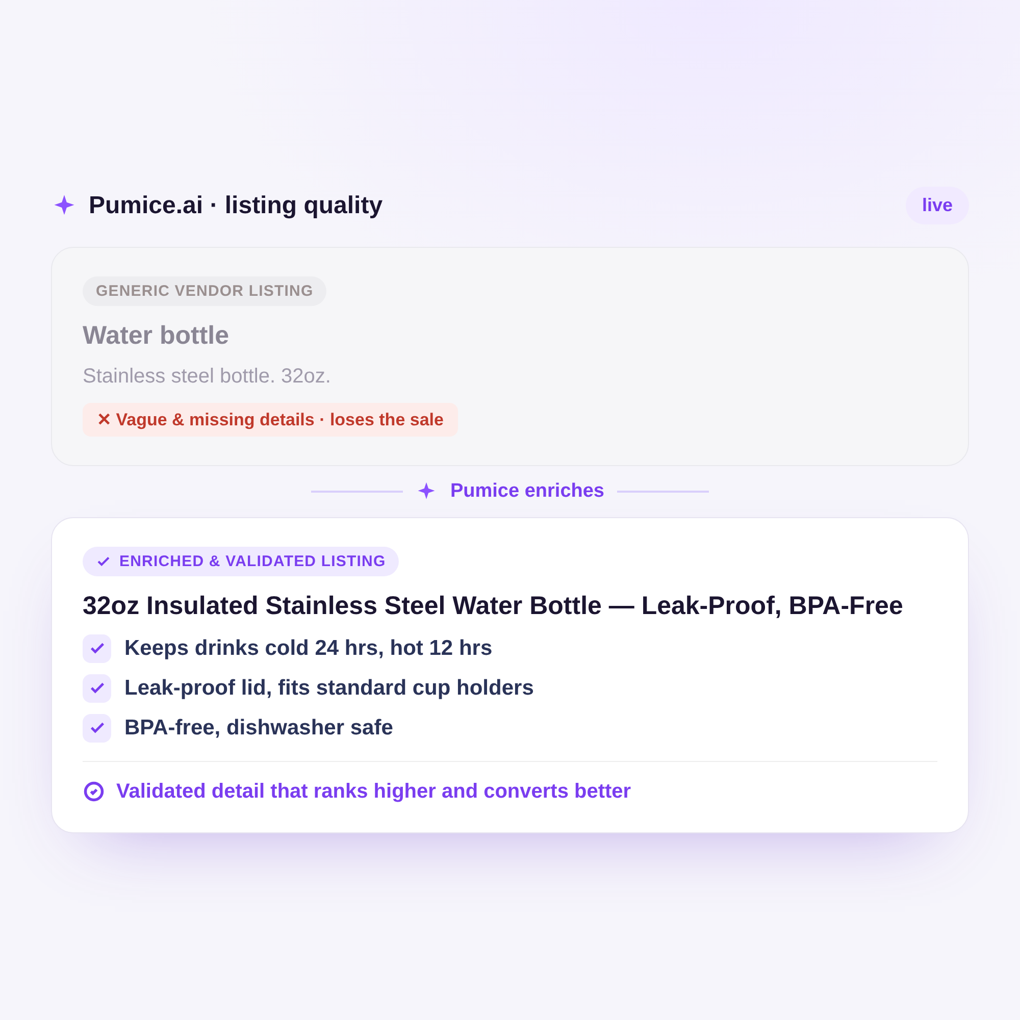 Pumice enriching product attributes with validated sources